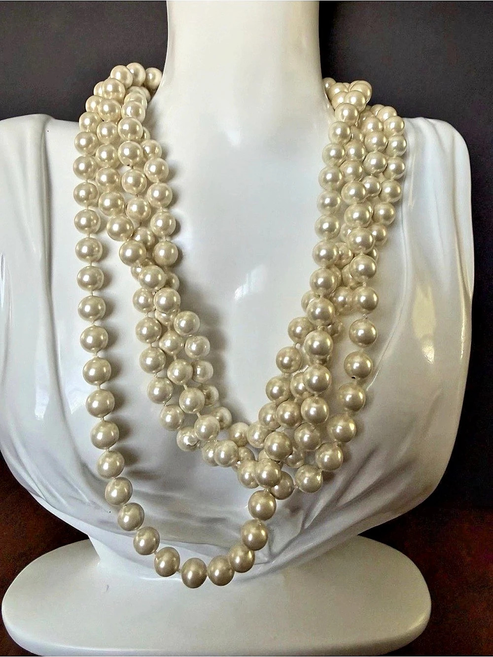Layered Pearl Statement Necklace in White